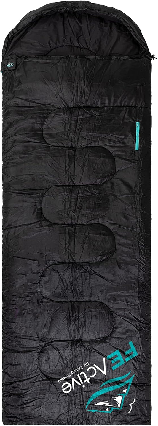 FE Active ??The Venture Extra Long Sleeping Bag for Camping/Hiking/Travel, Black (Like New)
