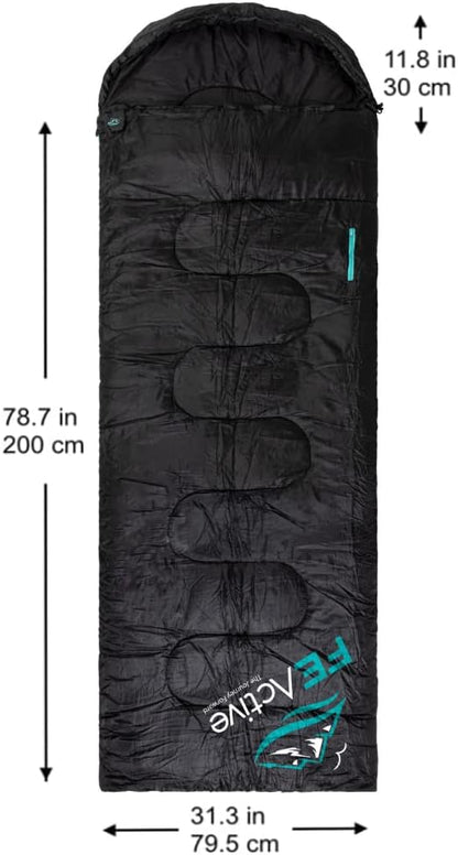 FE Active ??The Venture Extra Long Sleeping Bag for Camping/Hiking/Travel, Black (Like New)