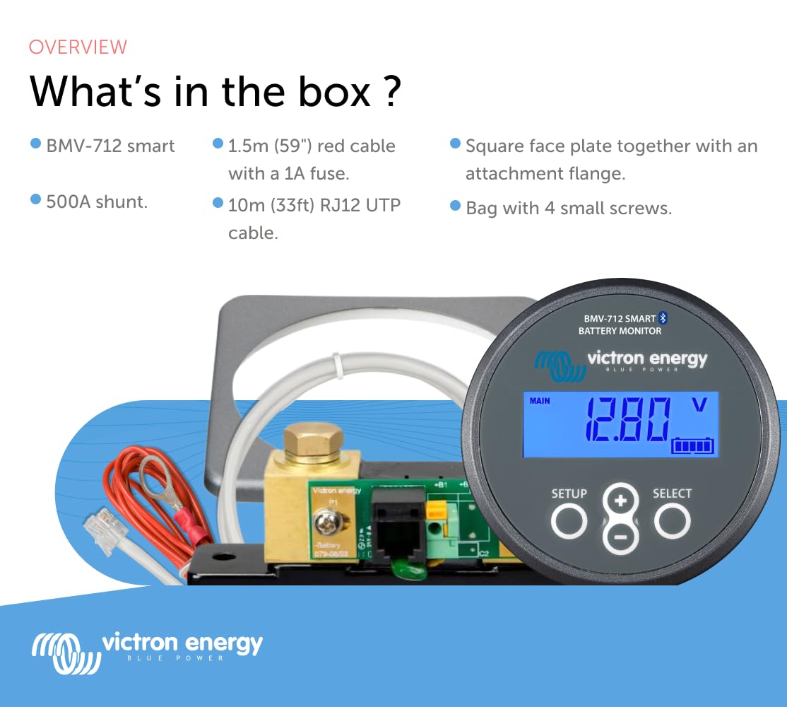 Victron Energy BMV 712 Smart Bluetooth Battery Monitor with Shunt, 6.5-70VDC (Like New)