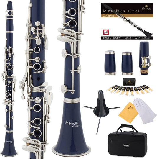 Mendini by Cecilio B Flat Beginner Clarinet w/2 Barrels - Wind & Woodwind, Blue (Used)