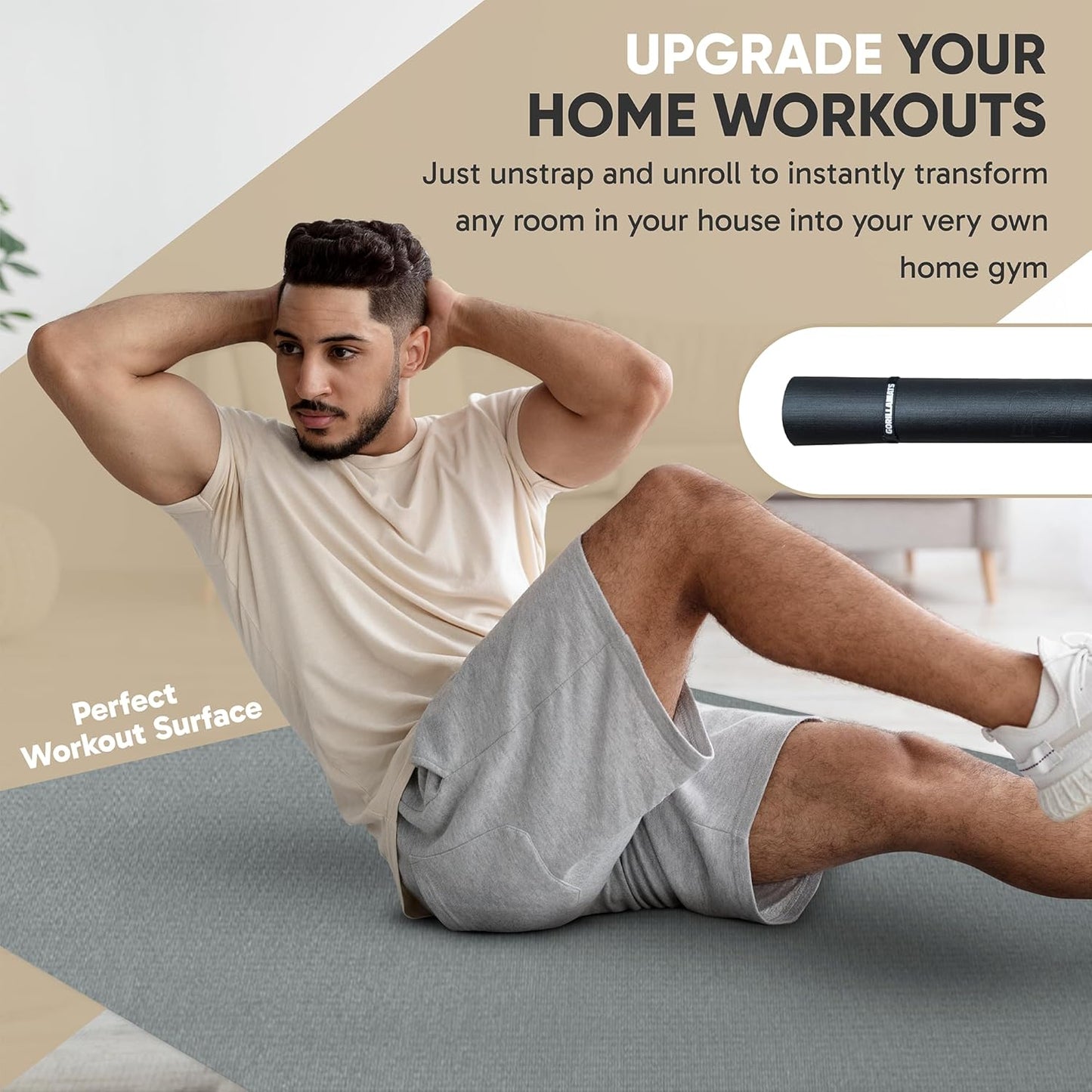 Gorilla Mats Premium Large Exercise & Yoga Mat – 8' x 4' x 1/4" - Gray (Like New)