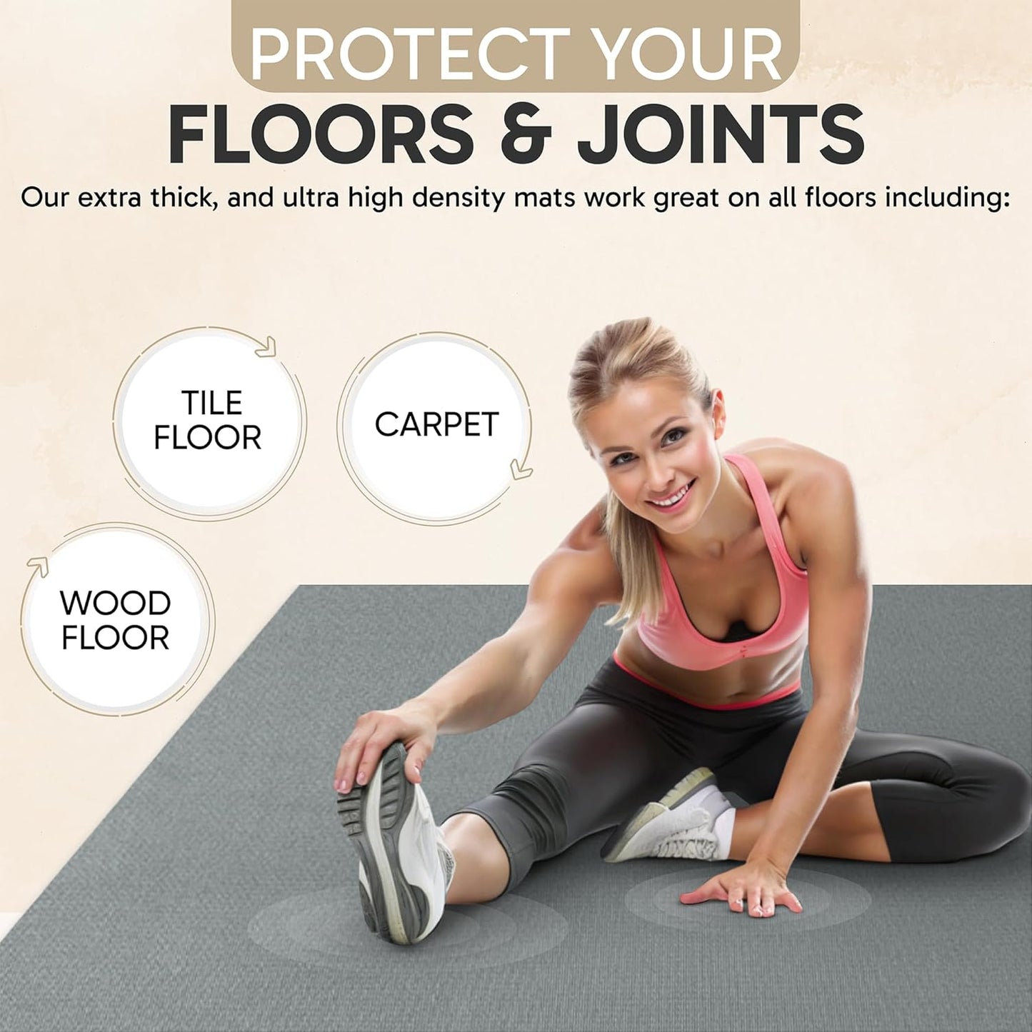 Gorilla Mats Premium Large Exercise & Yoga Mat – 8' x 4' x 1/4" - Gray (Like New)