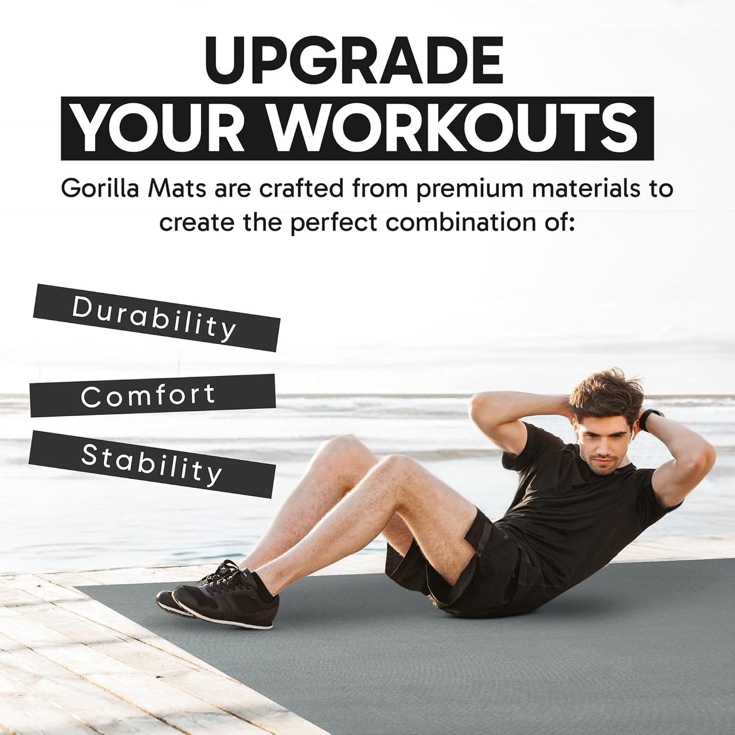 Gorilla Mats Premium Large Exercise & Yoga Mat – 8' x 4' x 1/4" - Gray (Like New)