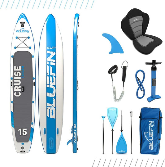 Bluefin Cruise Tandem 15' Inflatable Stand Up Paddle Board, Blue, 2019-23 Model (Like New)