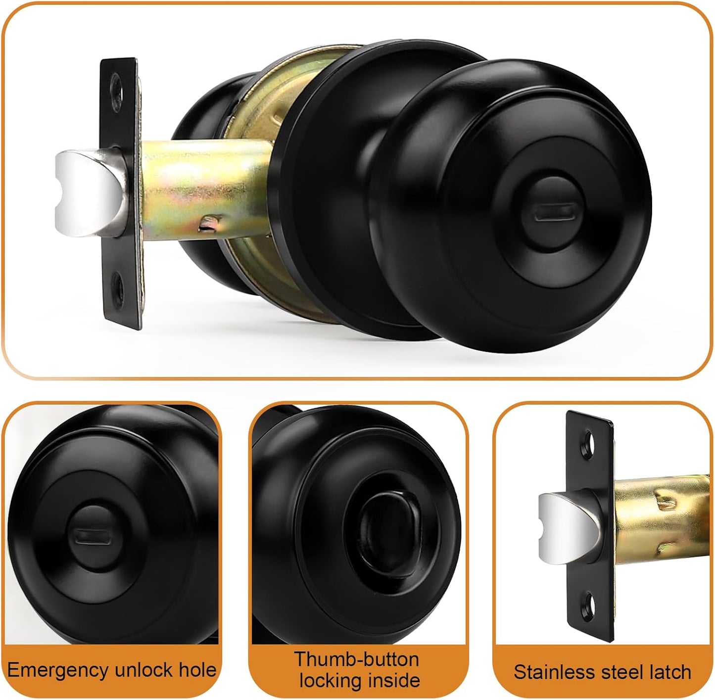 Probrico Interior Privacy Door Knobs with Round Ball for Bedroom/Bathroom (Like New)
