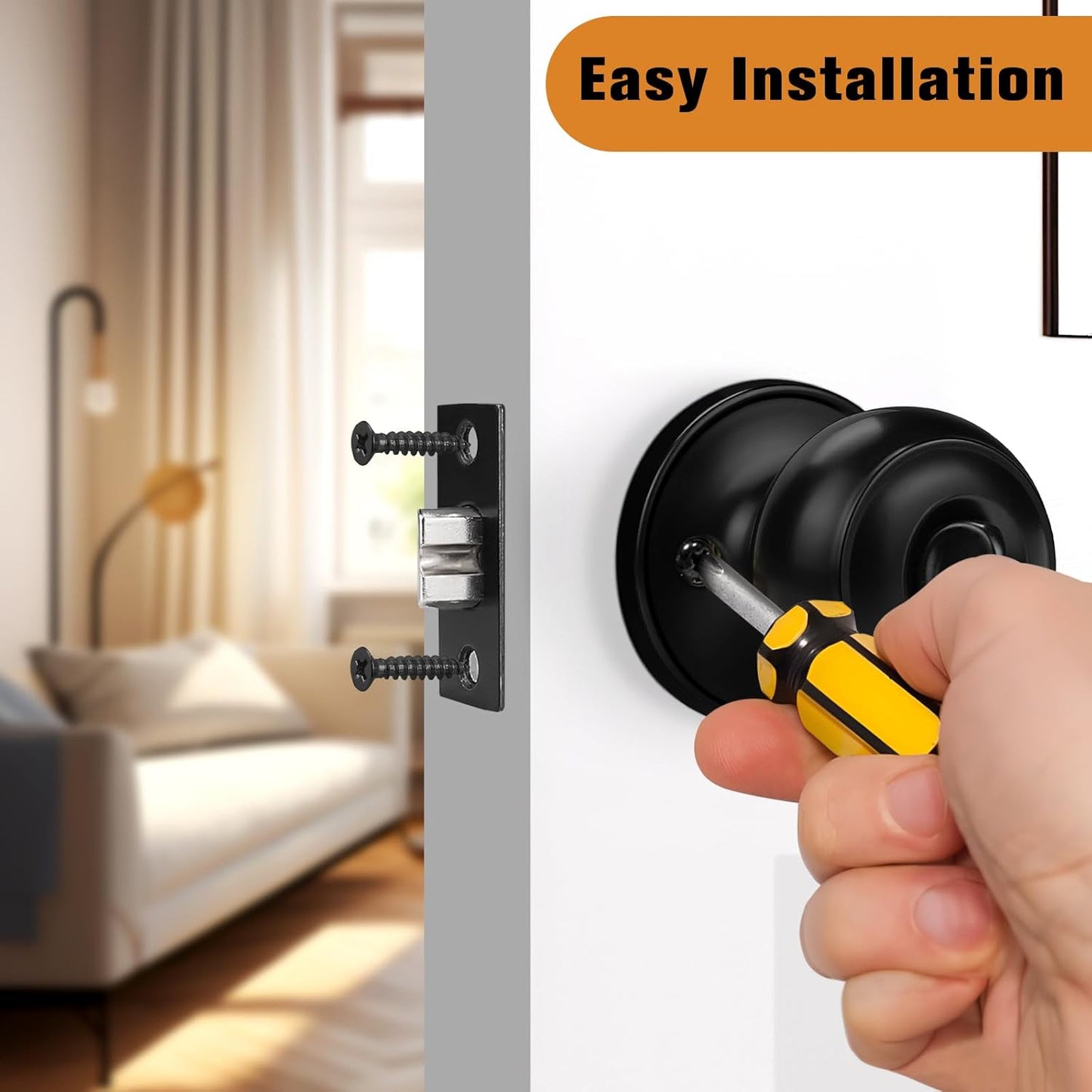 Probrico Interior Privacy Door Knobs with Round Ball for Bedroom/Bathroom (Like New)