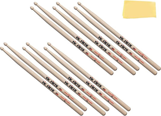 Vic Firth American Classic Drum Sticks w/ Austin Bazaar Polishing Cloth, 6 Pairs (Like New)