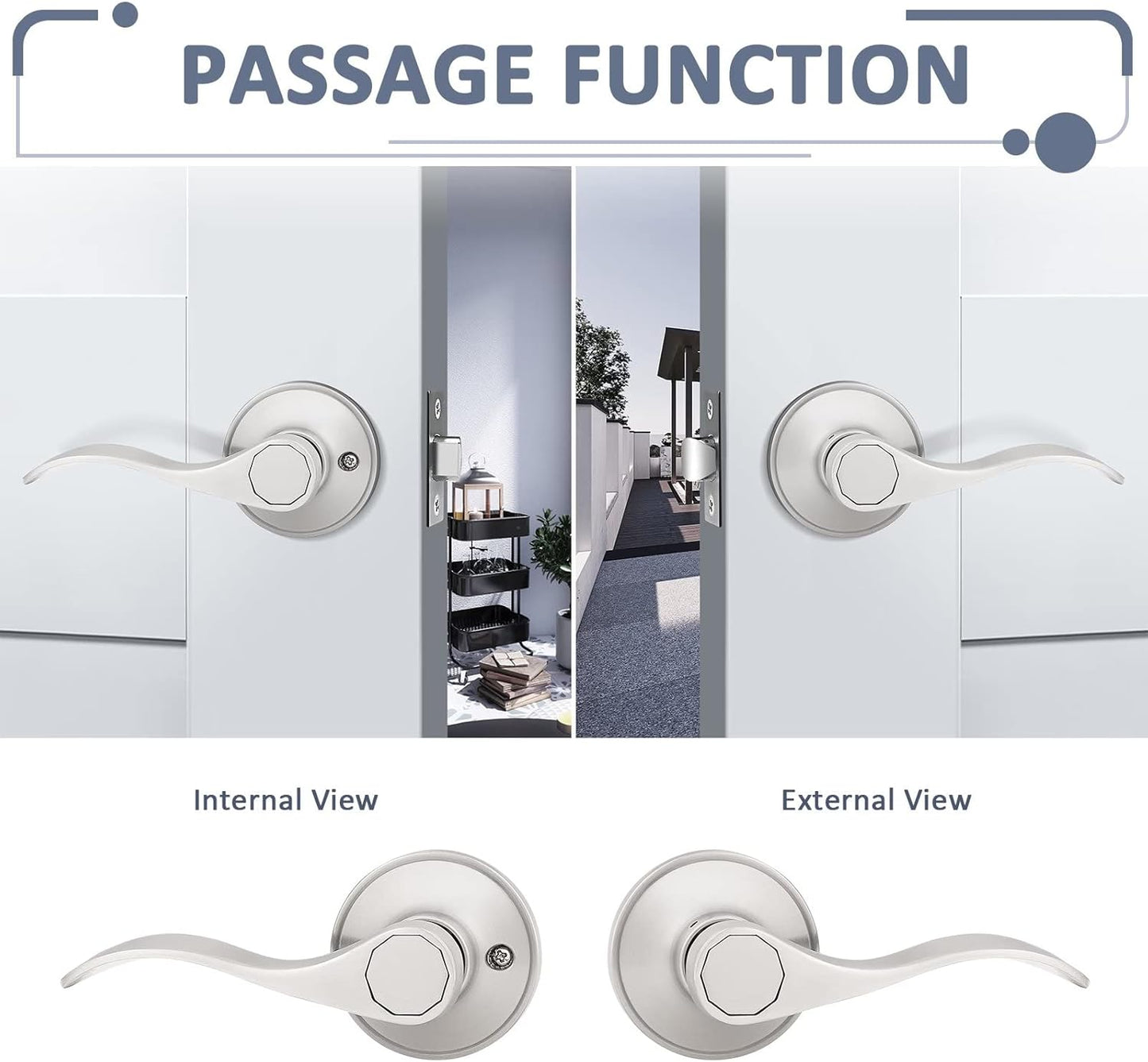 Probrico Interior Passage Modern Door Lock for Hallway/Closets, Adjustable Latch (Like New)