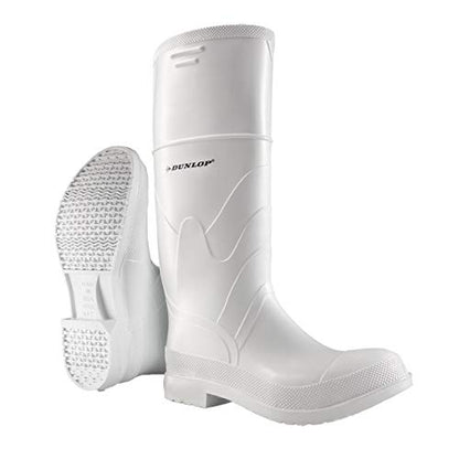 DUNLOP Protective Footwear, Plain Toe White Safety Lock, 100% Waterproof PVC, Li (Like New)