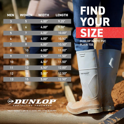 DUNLOP Protective Footwear, Plain Toe White Safety Lock, 100% Waterproof PVC, Li (Like New)
