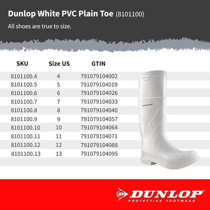 DUNLOP Protective Footwear, Plain Toe White Safety Lock, 100% Waterproof PVC, Li (Like New)