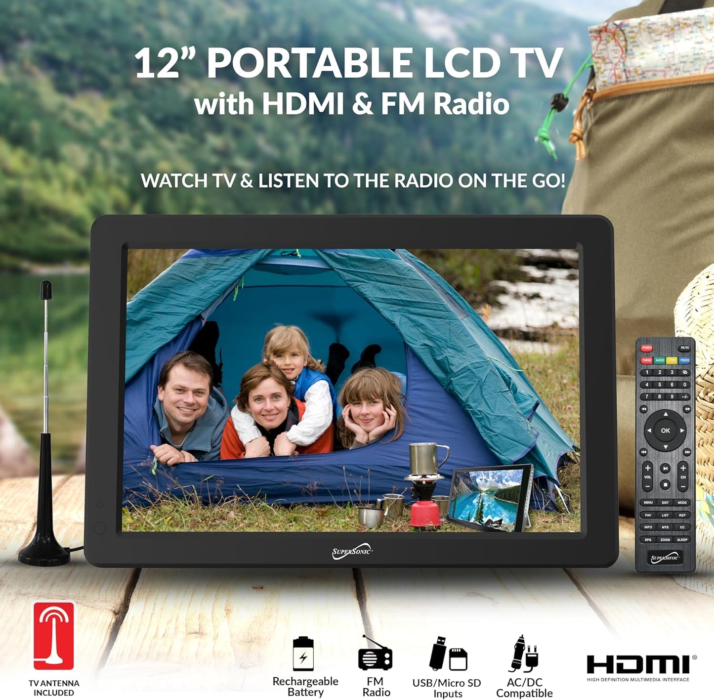 Supersonic P70CPA-CF 2000 Portable LED TV w/ Digital Tuner, 230 Volts, 20 Watts (Used)
