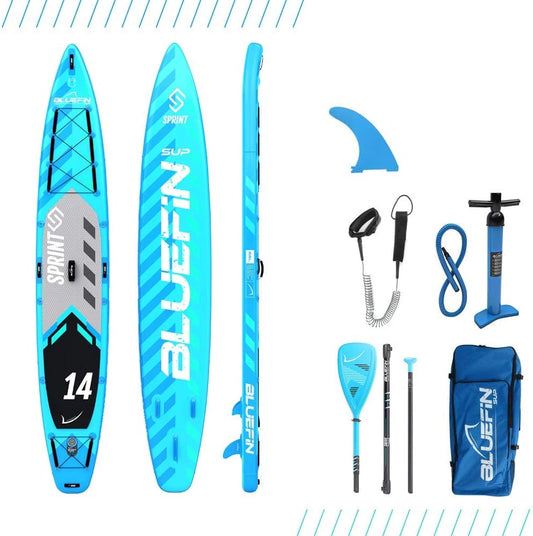 Bluefin Sprint 14' Touring/Race Inflatable Stand Up Paddle Board - Blue, 2019-23 (Like New)