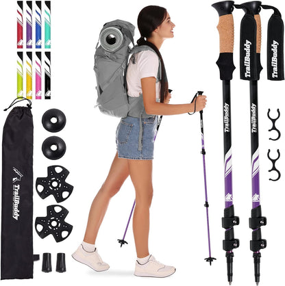 TrailBuddy Adjustable Hiking Poles for Snowshoe & Backpacking, Raven Black ()