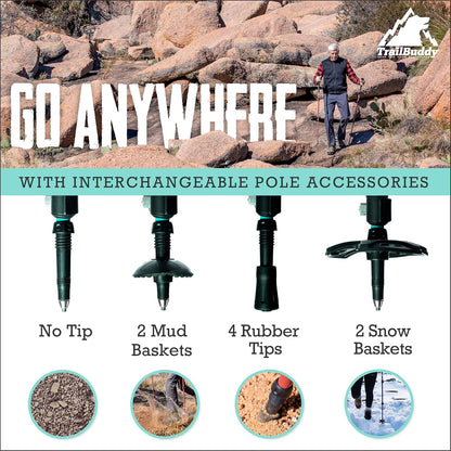 TrailBuddy Adjustable Hiking Poles for Snowshoe & Backpacking, Raven Black ()