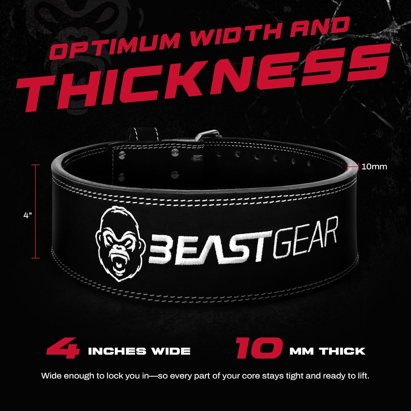 Beast Gear Durable Leather 10mm Weight Lifting Belt for Olympic Powerlifting (Like New, No Retail Box)