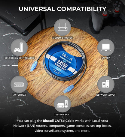 Blucoil 10-FT Premium Cat5e Network Cable with RJ45 Male to Male Connectors (New)