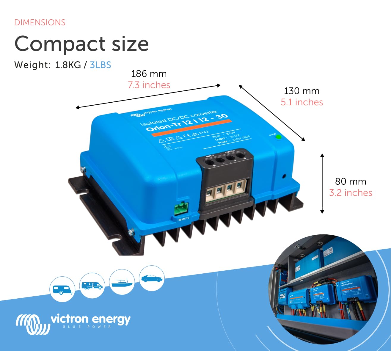 Victron Energy Orion-Tr DC to DC Converter for Dual Battery Systems, 12/12-Volt (Used, No Retail Box)