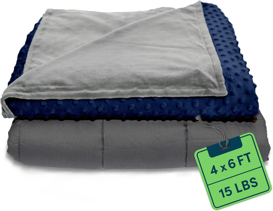 Quility Weighted Blanket for Adults, 48"x72" 15 lbs - Navy Cover & Grey Cotton (Used)