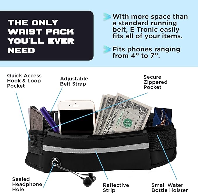 E Tronic Edge Women & Men Adjustable Running Belt for Cell Phone, Money and Keys (Like New)