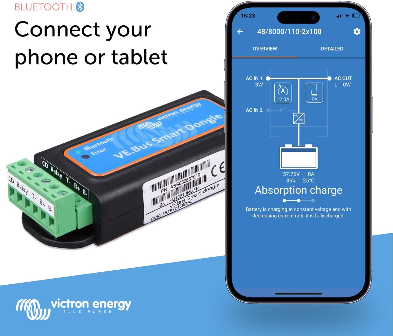 Victron Energy VE.Bus Smart Dongle w/ Bluetooth Accessory & Voltage Temp Sensor (Like New)