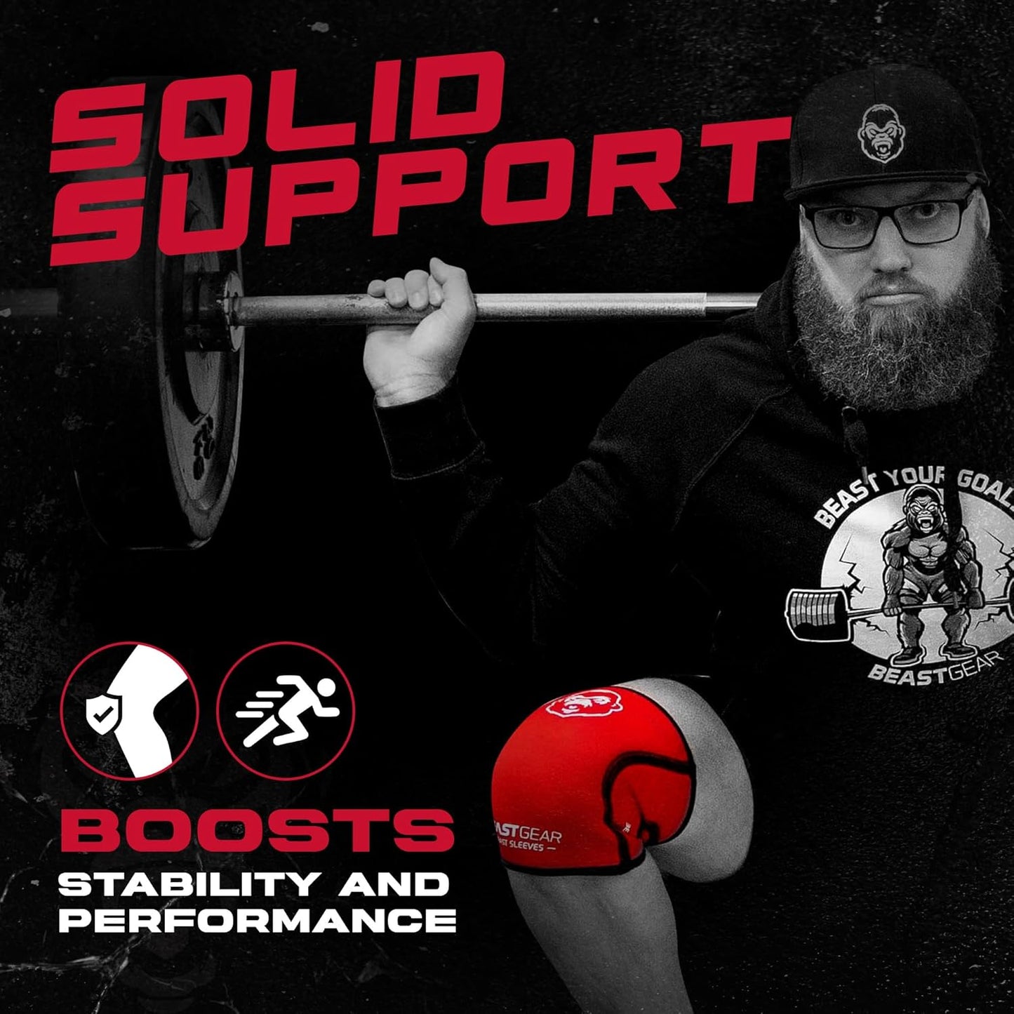 Beast Gear Knee Sleeves for Weightlifting/Powerlifting/Squats and Running (Like New, No Retail Box)