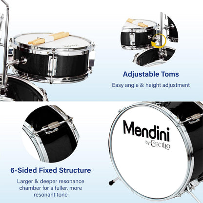 Mendini by Cecilio 3-Piece 13" Junior Drum Set with Cymbal, Sticks & Seat Black (Like New, No Retail Box)