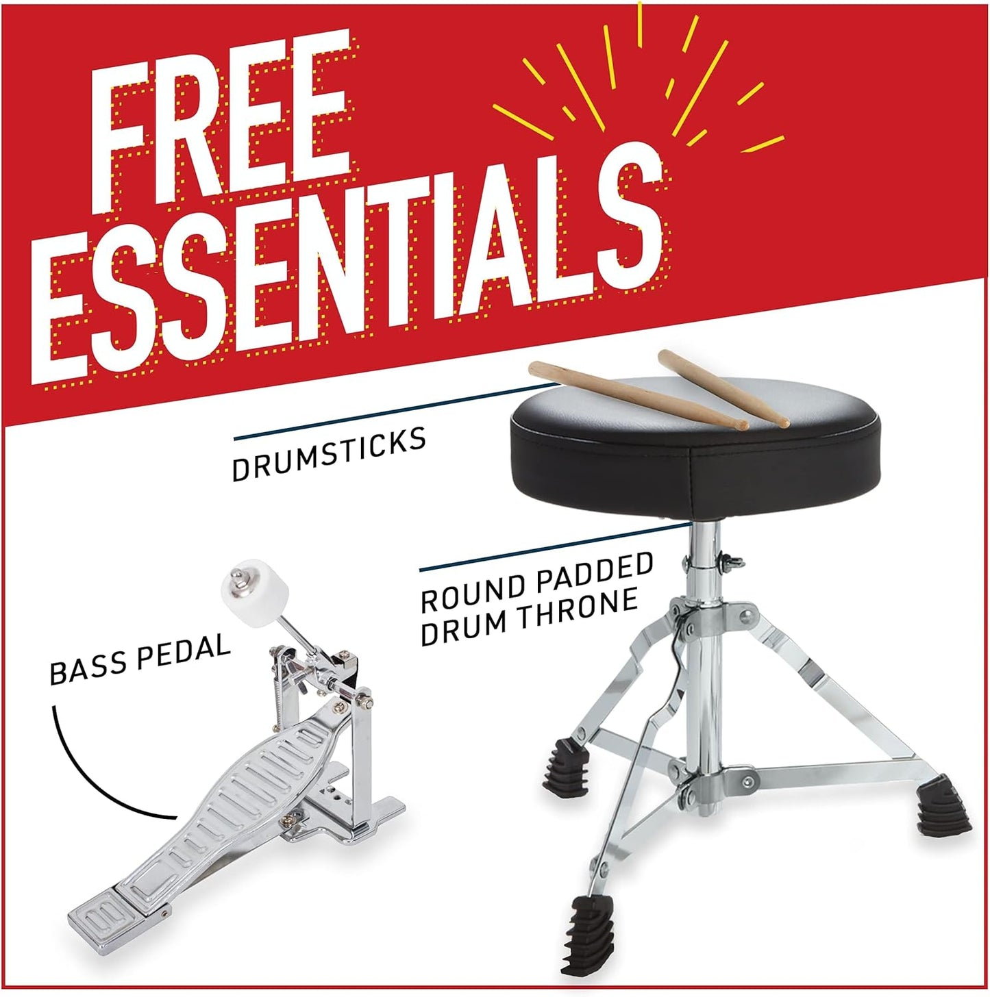 Mendini by Cecilio 3-Piece 13" Junior Drum Set with Cymbal, Sticks & Seat Black (Like New, No Retail Box)