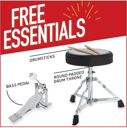 Mendini by Cecilio 3-Piece 13" Junior Drum Set with Cymbal, Sticks & Seat Black (Like New, No Retail Box)
