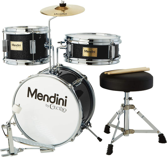 Mendini By Cecilio Kids Drum Set, Junior Kit with 4 Drums - Black Metallic (New)