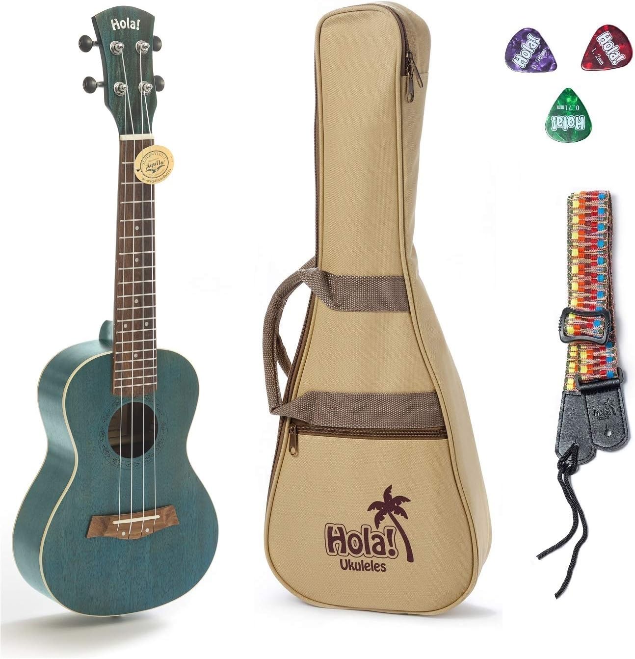 Hola! Music HM-124BU+ Concert Ukulele Bundle, Deluxe Series, 24 Inch - Blue (Used)