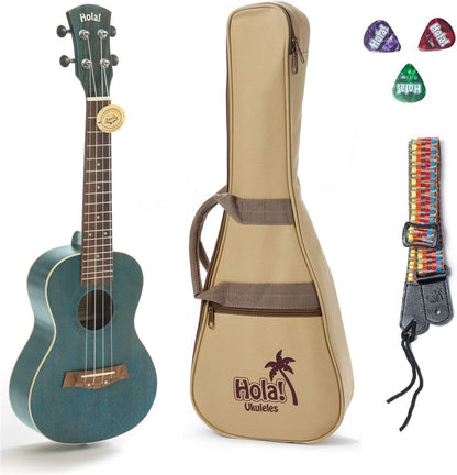 Hola! Music HM-124BU+ Concert Ukulele Bundle, Deluxe Series, 24 Inch - Blue (Used)