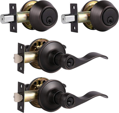 Probrico Double Cylinder Deadbolt L-Shaped Lever Front Metal Door Knob - Bronze (Used)