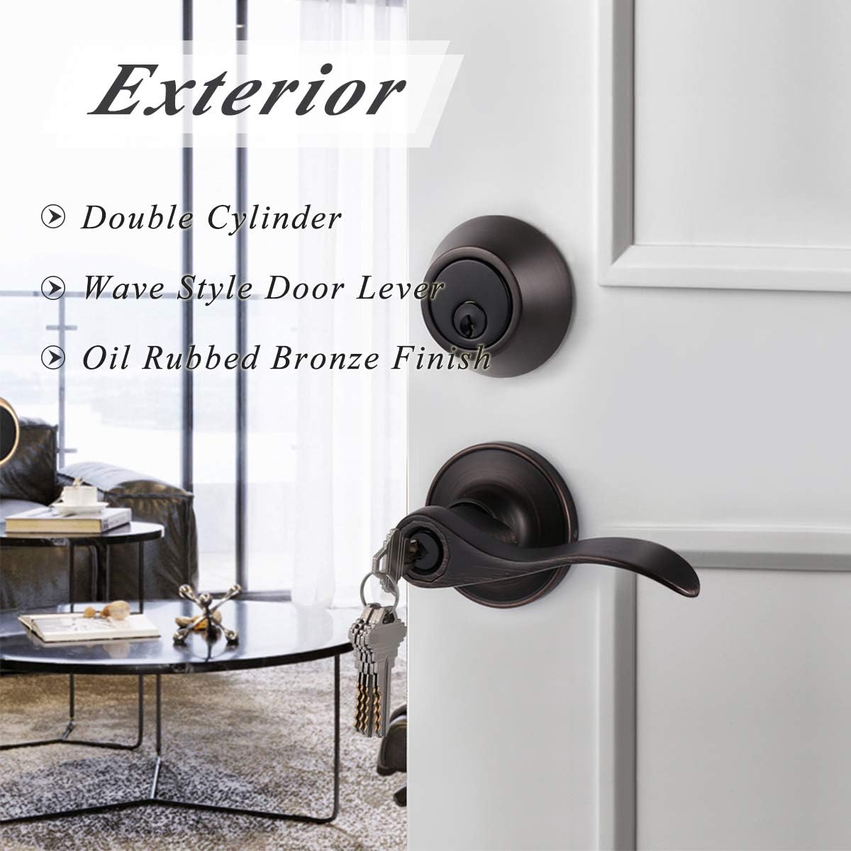 Probrico Double Cylinder Deadbolt L-Shaped Lever Front Metal Door Knob - Bronze (Used)