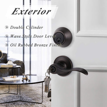 Probrico Double Cylinder Deadbolt L-Shaped Lever Front Metal Door Knob - Bronze (Used)