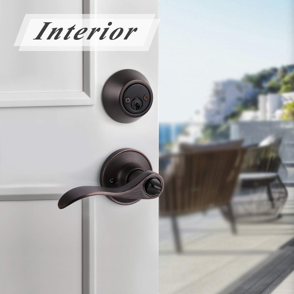 Probrico Double Cylinder Deadbolt L-Shaped Lever Front Metal Door Knob - Bronze (Used)