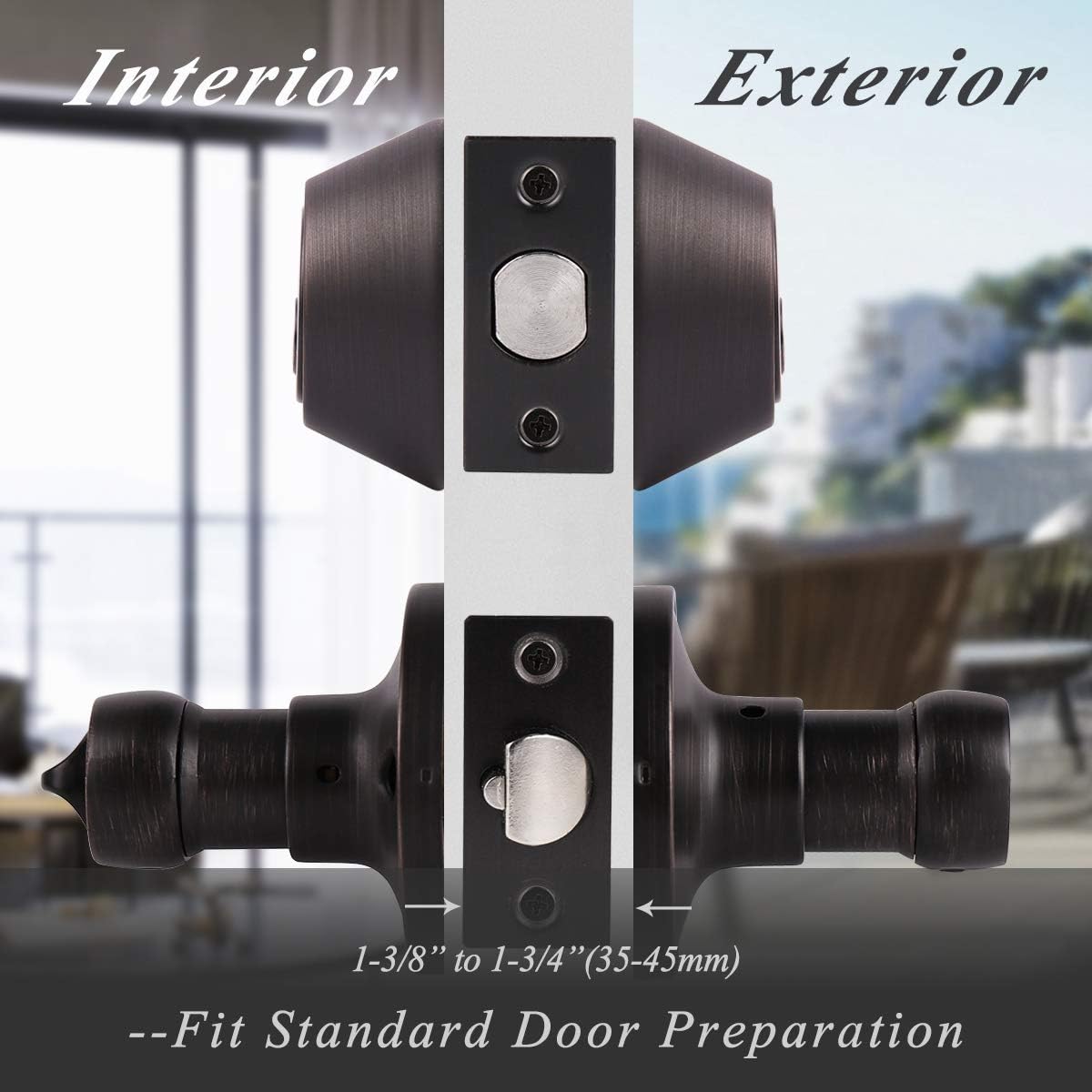 Probrico Double Cylinder Deadbolt L-Shaped Lever Front Metal Door Knob - Bronze (Used)
