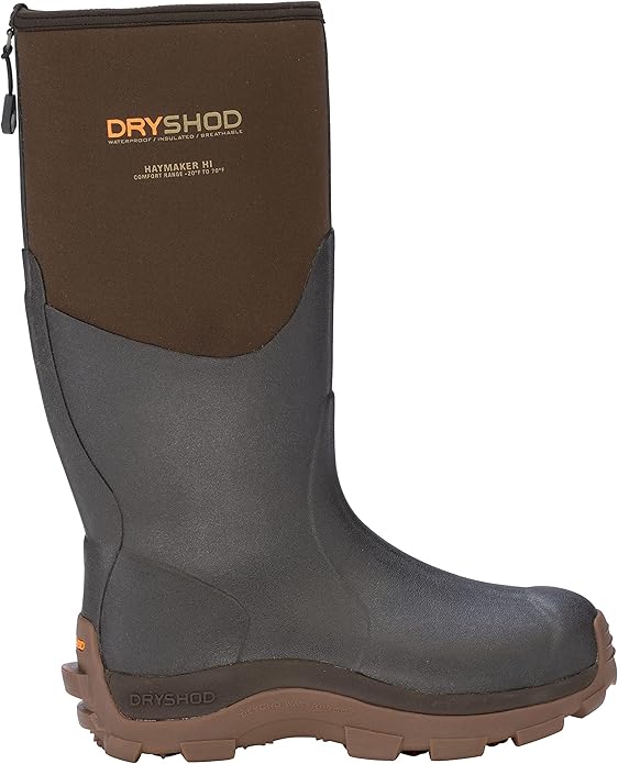 Dryshod HAY-MH-BR Hi Waterproof Rubber Hiking Boots for Men, Brown - Size 15 (Like New)