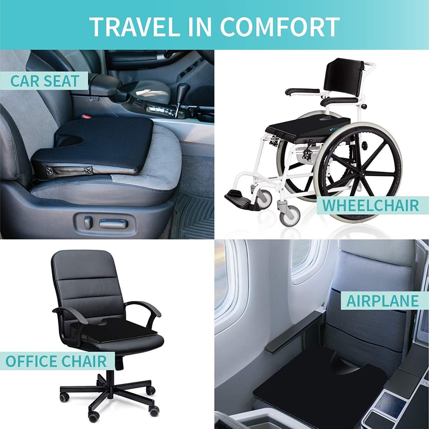 VivaLife Gel Memory Foam Office Chair/Car Seat Cushion, Non-Slip Bottom - Black (Like New, No Retail Box)