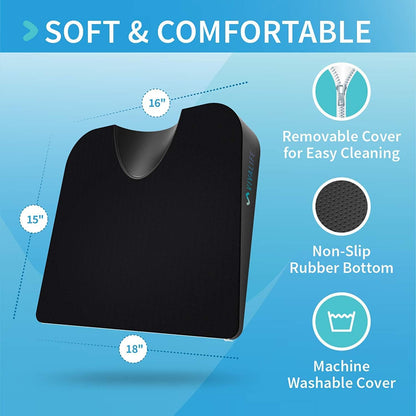 VivaLife Gel Memory Foam Office Chair/Car Seat Cushion, Non-Slip Bottom - Black (Like New, No Retail Box)