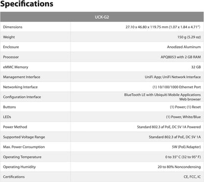 Ubiquiti Networks UCK-G2 UniFi Cloud Key Gen2 Powerful Remote Cloud Management- (Like New)