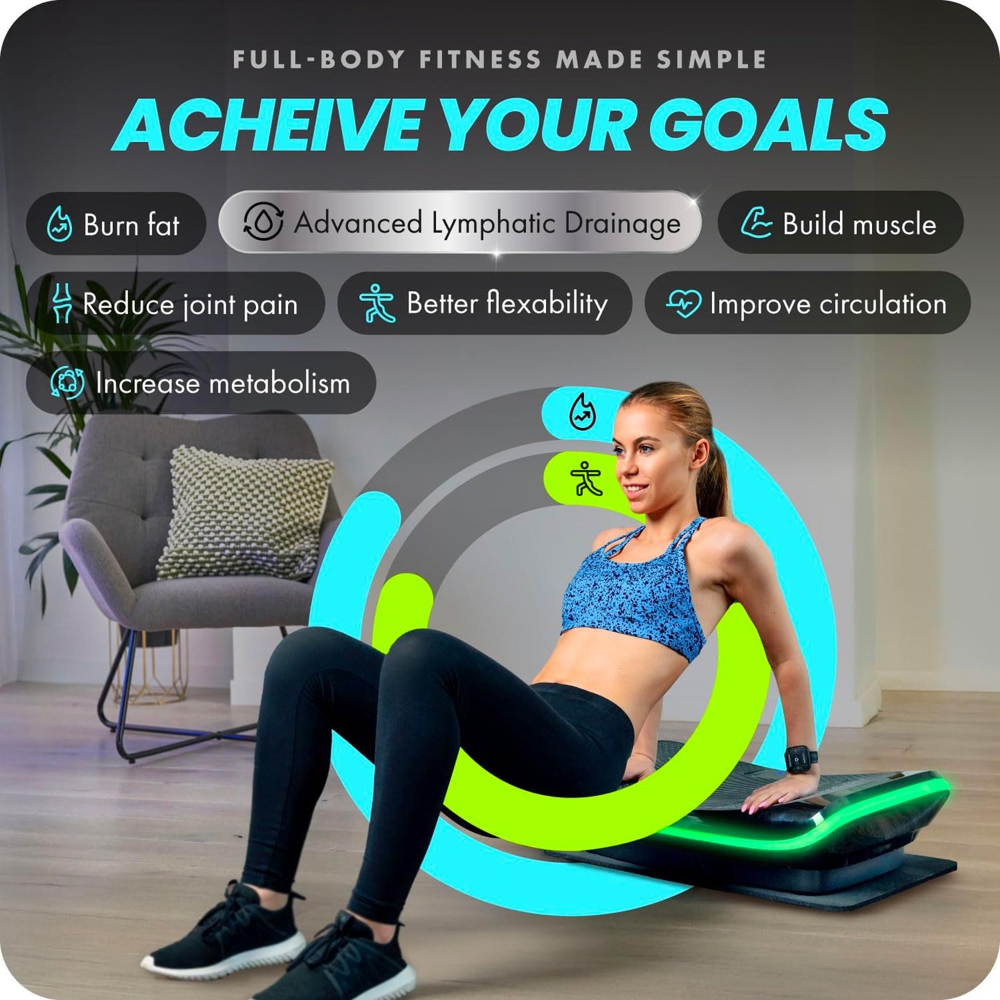 Bluefin Fitness 4D Triple Motor Vibration Curved Plate w/ 3 Silent Drive Motors (Like New)