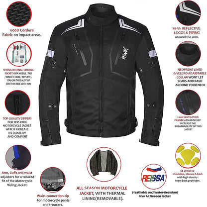 HWK Motorcycle Jacket for Men & Women Scorpion w/Cordura Fabric, S - All-black- (Used)