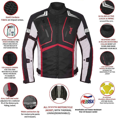 HWK Motorcycle Jacket for Men & Women Scorpion with Cordura Fabric, Large - Red- (Like New)
