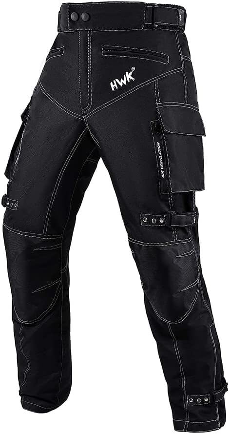 HWK Water Resistant Motorcycle Pants for Men and Women, 38W x 32L - Black- (Like New)