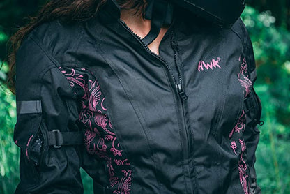 HWK Adventure/Touring Motorcycle Jacket for Women w/CE Armor, XL - Black/Pink (Used)
