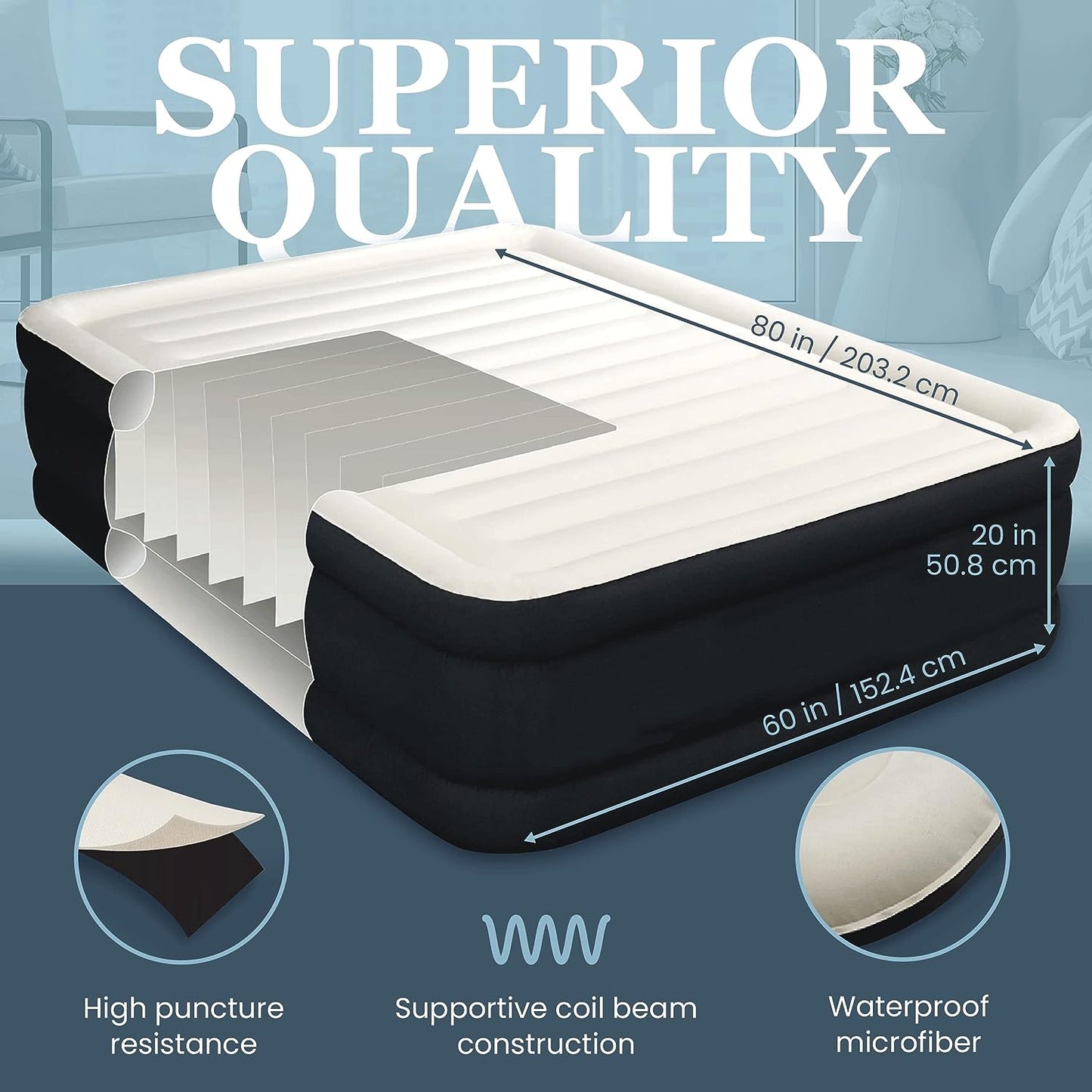 Englander Double High Inflatable Air Mattress w/Built-in Pump, Twin - Black--- (Like New)
