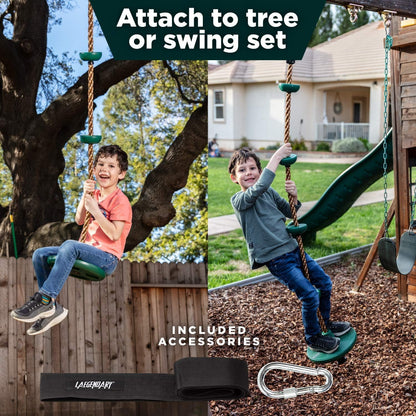 Laegendary Climbing Rope Tree Swing with Platforms and Disc Swings Seat, Green- (Used)