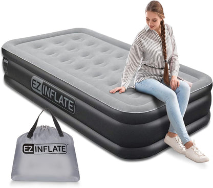 EZ INFLATE Portable Blow Up Double-High Inflatable Mattress for Travel/Home (Like New)