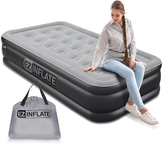 EZ INFLATE Portable Blow Up Double-High Inflatable Mattress for Travel/Home (Like New)
